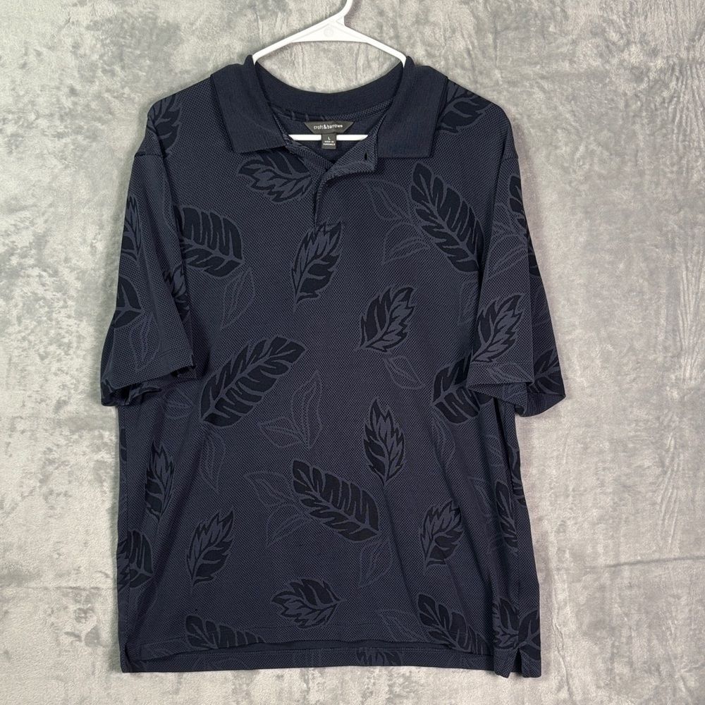 Croft & Barrow Blue Leaves Short Sleeve Polo Size Large